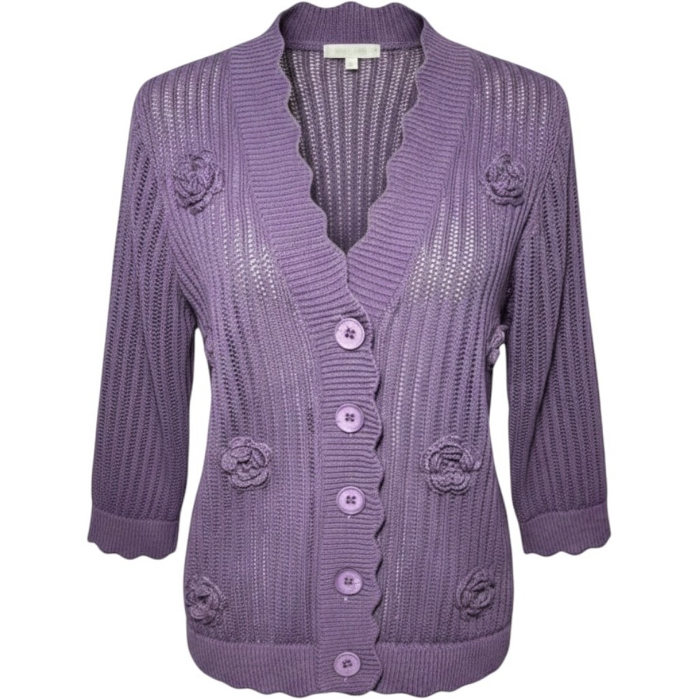 NWOT Indigo Thread Co.  Purple Rose‎ Cardigan Women Size Medium 100% Cotton